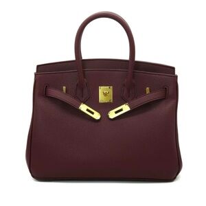 Elegant Burgundy Leather Handbag 30 with strap